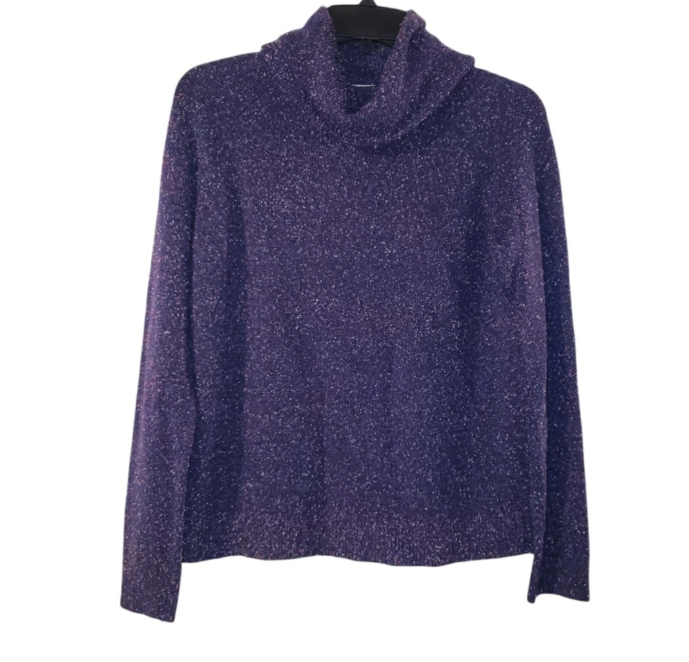 Lou & Grey Wool Blend Purple Speckled Cowl Neck Sweater